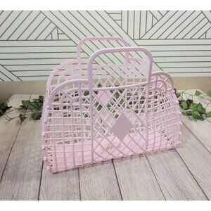 Sun Jellies Rubber LIGHT PINK Retro Tote Basket Purse Bag Beach Bag Shower Bag
